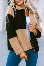 Khaki Colorblock Checkered Sherpa Jacket