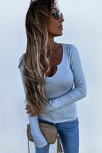 Khaki Split Round Neck Ribbed Knit Top