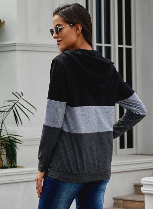 Color Block Zipped Neck Hoodie