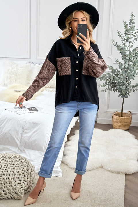 Sky Blue Contrast Leopard Denim Jacket