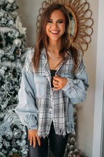 Plaid Patchwork Fringed Flap Pockets Denim Jacket