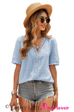 Lace Splicing V-Neck Swiss Dot Short Sleeve Top