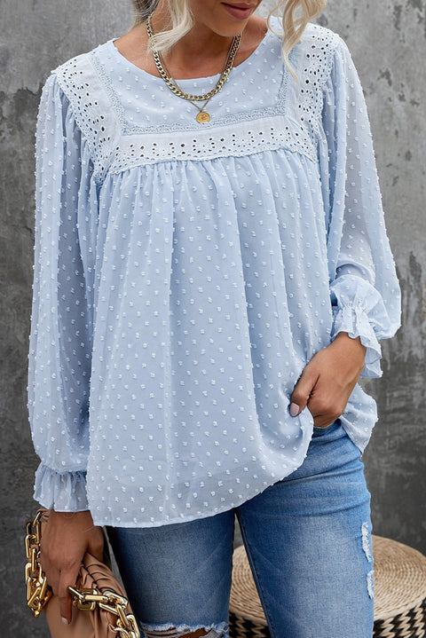 Swiss Dot Hollow Out Ruffle Sleeve Blouse