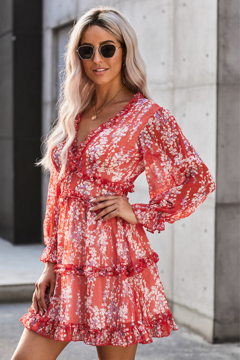 Ruffle Detailing Open Back Floral Dress