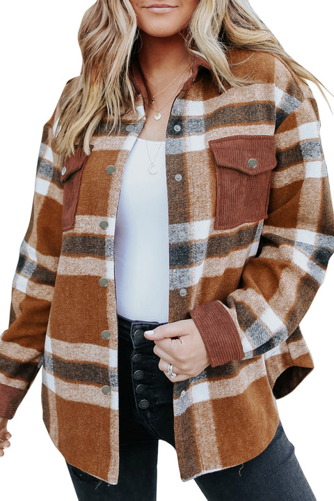 Chaqueta estilo camisa a cuadros con botones y bolsillos