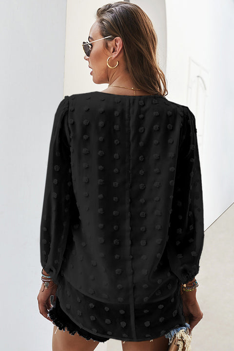 Swiss Dot Bubble Sleeve Blouse