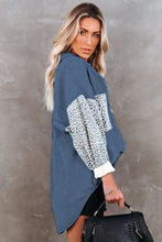 Sky Blue Contrast Leopard Denim Jacket