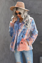 Tie Dye Lapel Collar Open Front Fleece Coat