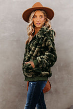 Camo Print Zipper Fleece Hooded Coat with Pockets