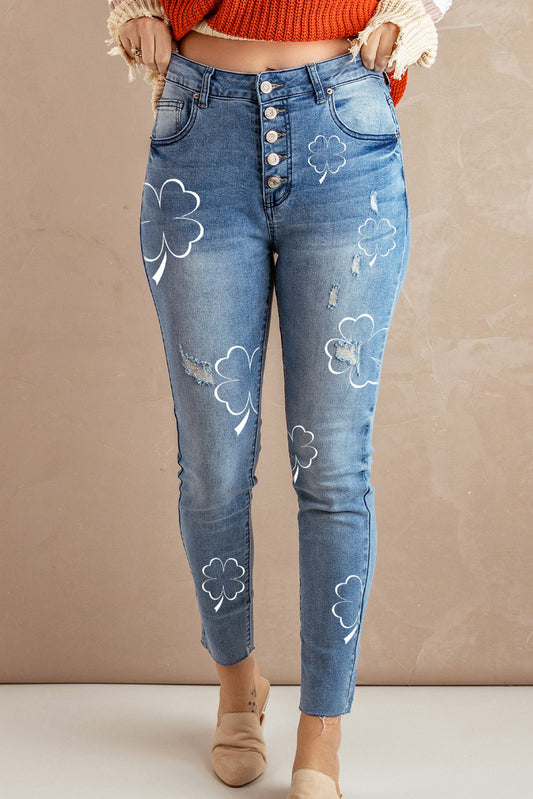 Button Fly Distressed Skinny Jeans