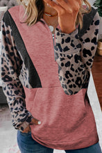 Pocketed Half Zip Leopard Pullover Sweatshirt