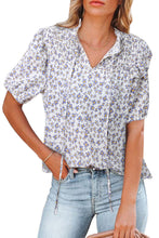 Floral Print Smocked Ruffled V Neck T-shirt