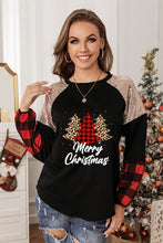 Crewneck Lantern Sleeve Plaid Sequin Splicing Pullover Sweatshirt