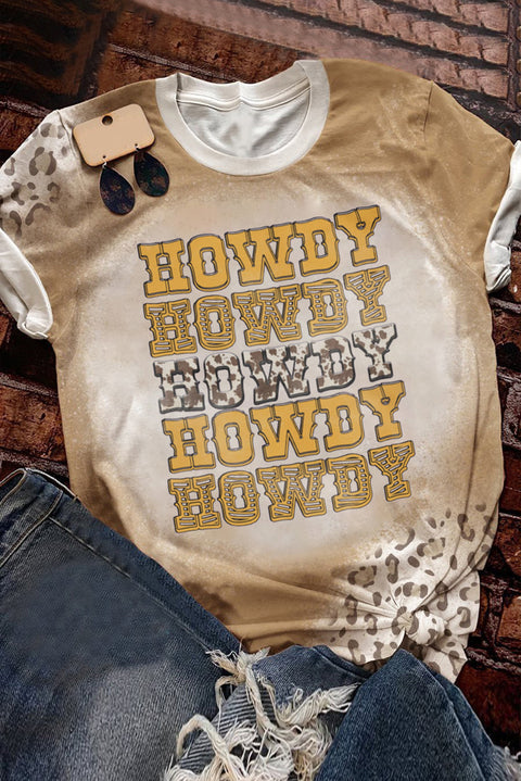 Khaki COWGIRL Cow Leopard Print Short Sleeve T Shirt