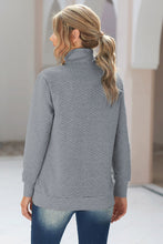 Dark Gray Quilted Snaps Stand Neck Sweatshirt with Fake Front Pocket