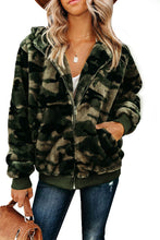 Camo Print Zipper Fleece Hooded Coat with Pockets