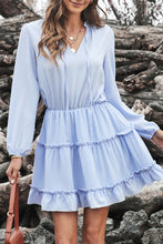 V Neck Long Sleeve Ruffle Tiered Mini Dress