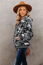 Camo Print Zipper Fleece Hooded Coat with Pockets