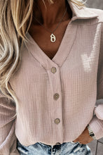 Turn-down Collar V Neck Crinkled Cuffed Shirt