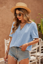 Lace Splicing V-Neck Swiss Dot Short Sleeve Top