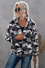 Camo Print Zipper Fleece Hooded Coat with Pockets