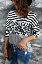 Striped Leopard Block Splicing Long Sleeve Top