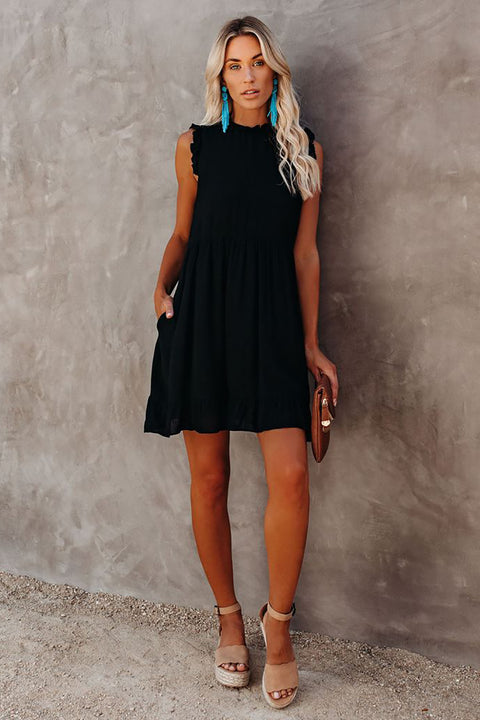 Pocketed Ruffle Babydoll Dress