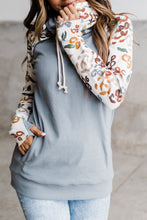 Print Sleeve Patchwork Hoodie with Pocket