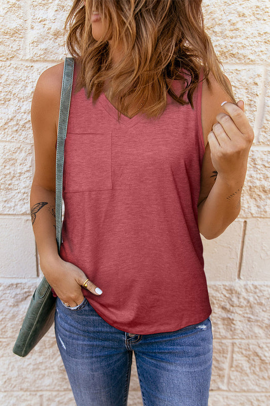 V Neck Racerback Tank Top with Pocket