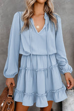 V Neck Long Sleeve Ruffle Tiered Mini Dress