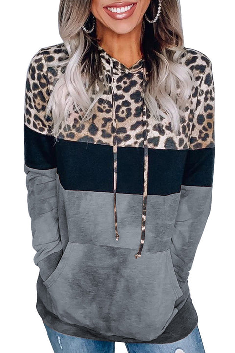 Sudadera con capucha y diseño teñido anudado con estampado de leopardo