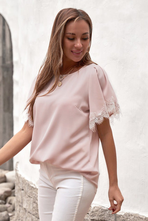 Satin Lace Flutter Sleeve Top