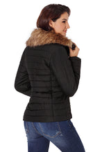 Faux Fur Collar Trim Black Quilted Jacket