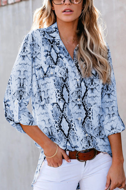 Wild Snake Print Shirt with Pockets