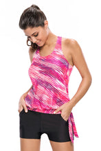 Rosy Print Blouson Tankini with Black Swim Bottom