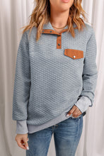 Dark Gray Quilted Snaps Stand Neck Sweatshirt with Fake Front Pocket