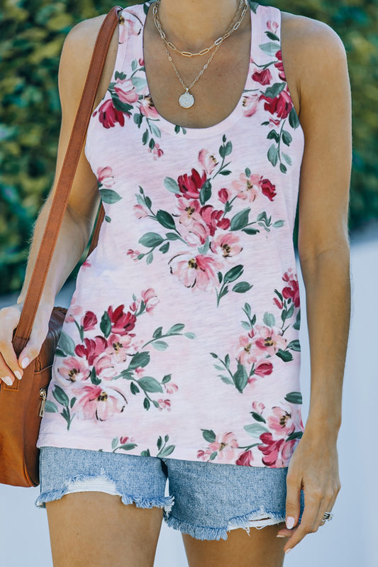 Camiseta sin mangas con espalda cruzada y estampado floral informal