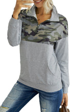 Floral Splice Pink Kangaroo Pocket Zip Collar Sweatshirt