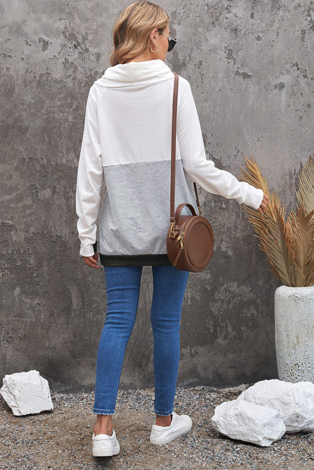 Dual Gray Colorblock Thumbhole Sleeved Sweatshirt