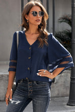 Flare Sleeve V Neck Button Down Blouse