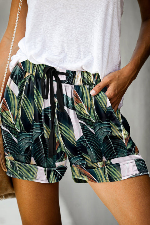 Print Drawstring Casual Elastic Waist Pocketed Shorts