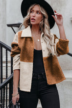 Khaki Colorblock Checkered Sherpa Jacket