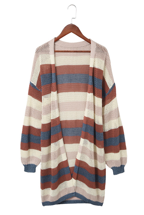 Striped Color Block Hollowed Knit Cardigan