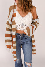 Striped Color Block Hollowed Knit Cardigan