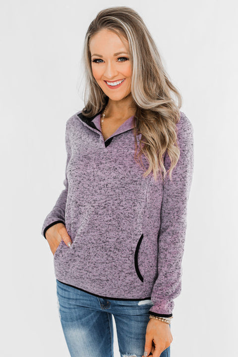 Heathered Turn-down Collar Pullover Sweatshirt