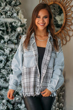 Plaid Patchwork Fringed Flap Pockets Denim Jacket