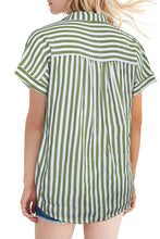 Short Sleeve Buttoned Striped Print Blouse