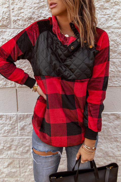 Long Sleeve Plaid Paneled Sweatshirt