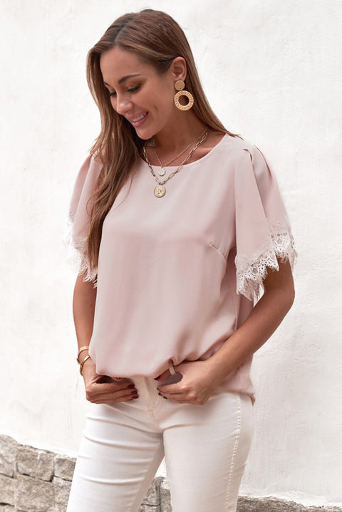 Satin Lace Flutter Sleeve Top