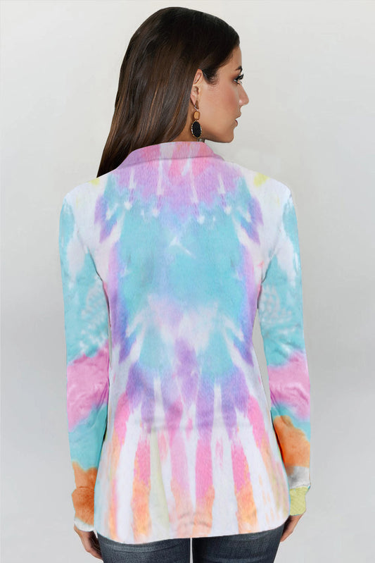 Tie-dye Print Zipper Pullover Top